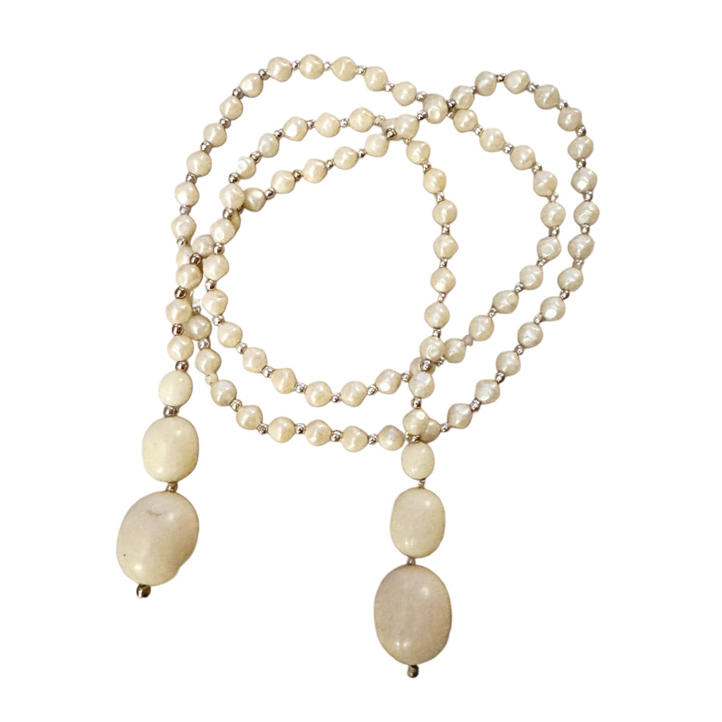 Faux Pearl Silver Beaded Necklace Wrap 14$